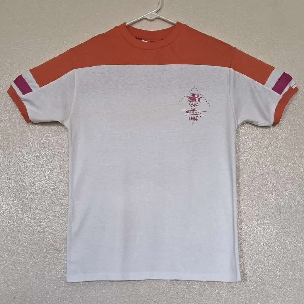 Vintage 1984 Olympics Staff Medium Ringer T-Shirt Olympic Games Los Angeles CA